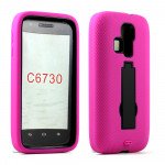 Wholesale Kyocera Hydro Icon C6730 Armor Hybrid Stand Case (Hot Pink Black)